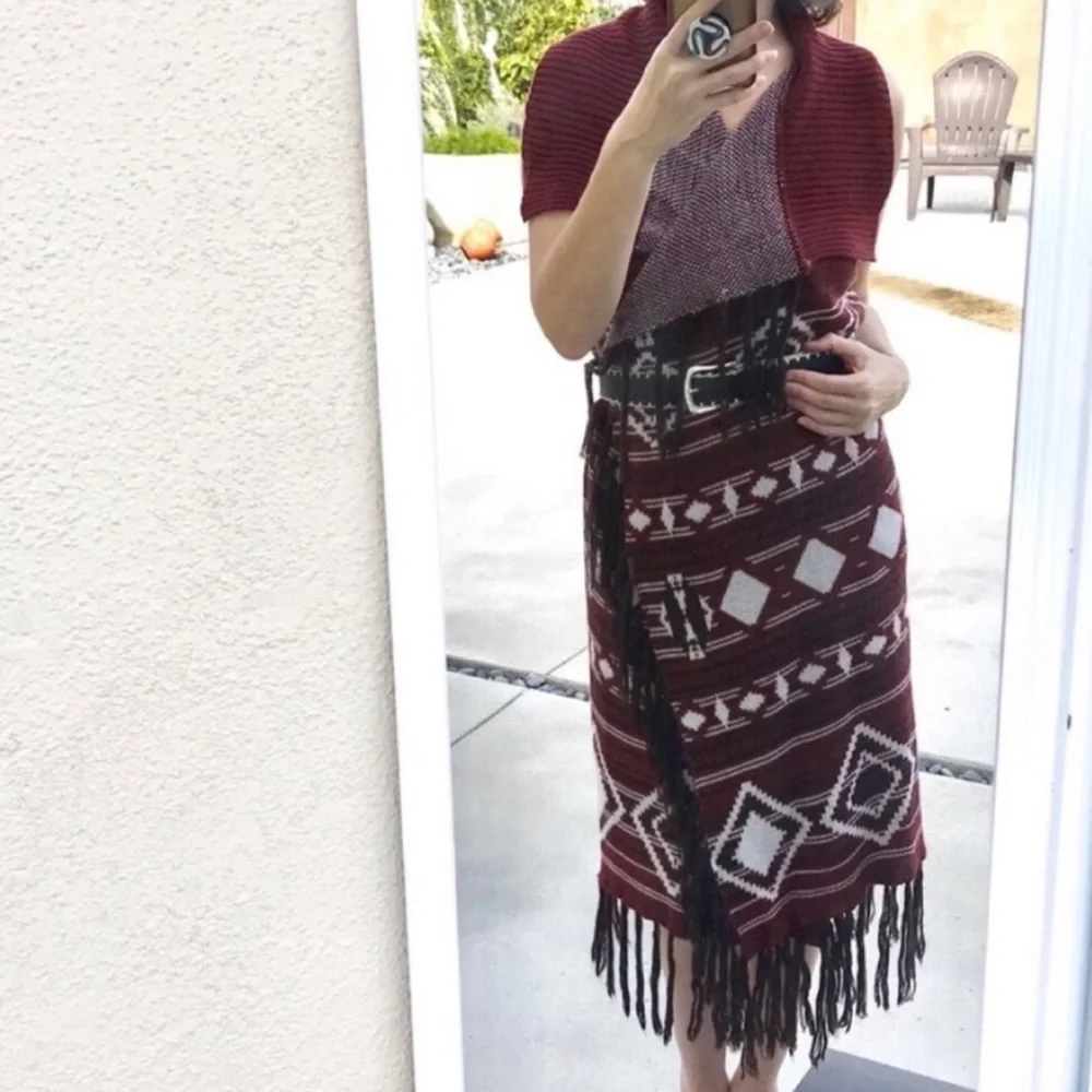 Romeo & Juliet Couture DUSTER sweater LONG fringe dress wrap fringe oversized M
